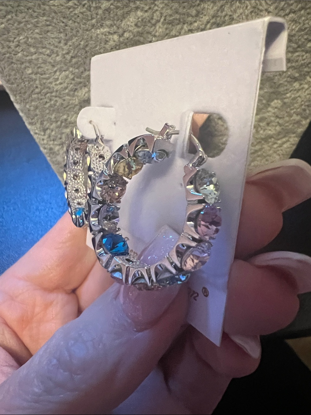 Sparkling Multi-Color Crystal Hoop Earrings - Picture 3 of 5